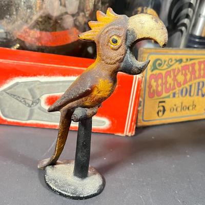 Lot 229: Vintage Cocktail Lot - Silverplate Ice Bucket, MCM Rooster Cocktail Shaker, Bitters Bottles and More