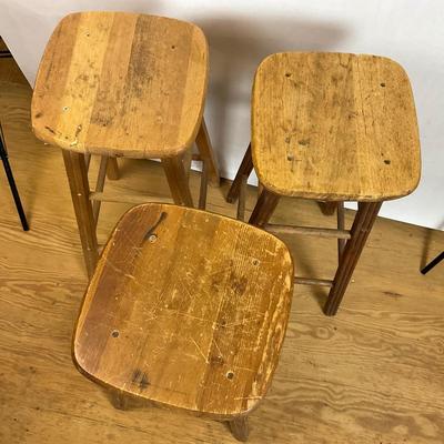 Z746 Set of Three Vintage Wooden Stools