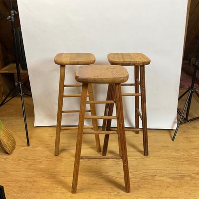 Z746 Set of Three Vintage Wooden Stools