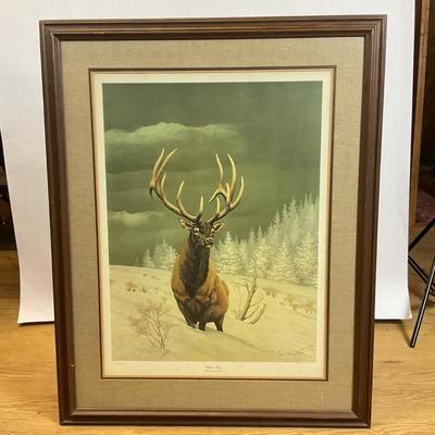 Z754 Vintage Framed Signed Print of “Wapiti Stag” by Guy Coheleach