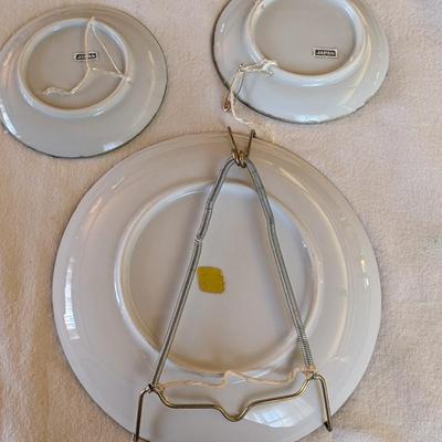 Some beautiful hand painted plates, salt and pepper shakers,