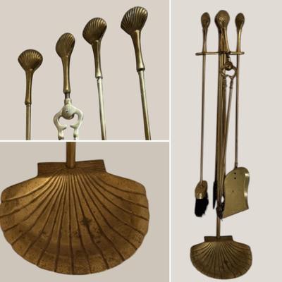 Brass Shell-Themed Fireplace Tools & Stand (LR-MG)