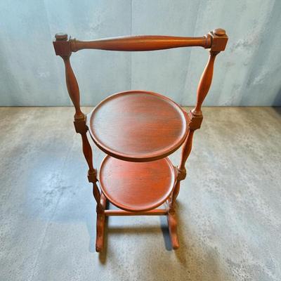 Sale Photo Thumbnail #795: Vintage Two Tier Mahogany Cake Stand.  Approximately 29" tall