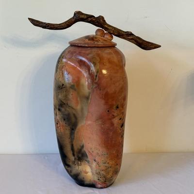 Lidded Urn With Driftwood Handle Signed By Artist Andy Smith (D-MG)