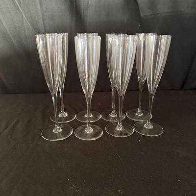 Eight Baccarat Crystal Champagne Flutes in the Dom Perignon Pattern (LR-MG)