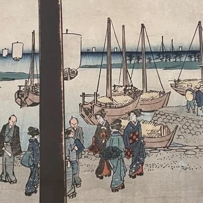 ‘The Port of Miya’Woodblock Print By Hiroshige (DR-RG)