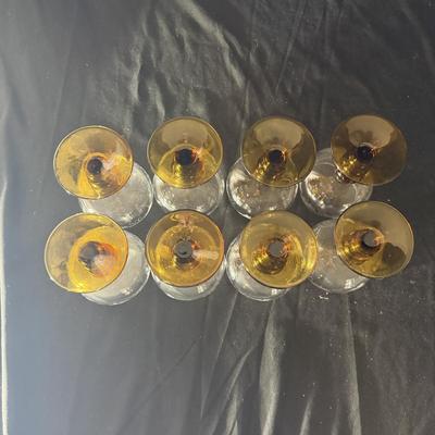 Eight Etched Goblets with Amber Bases (LR-MG)