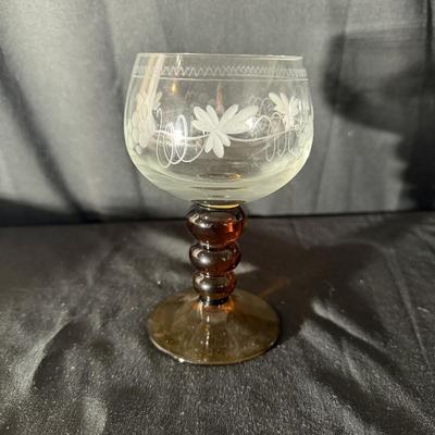 Eight Etched Goblets with Amber Bases (LR-MG)