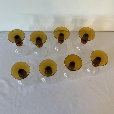 Eight Etched Goblets with Amber Bases (LR-MG)