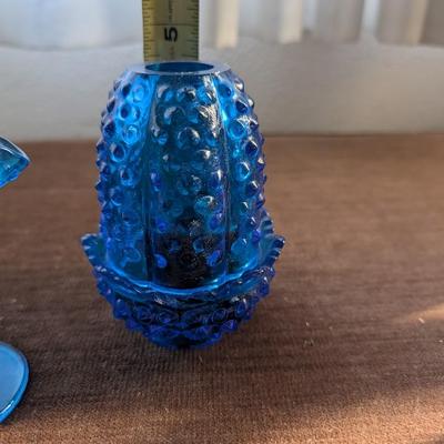 Three blue hobnail pieces