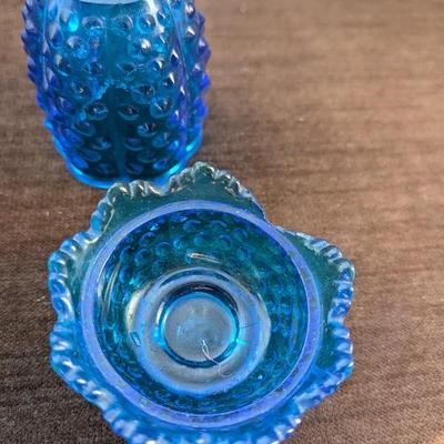 Three blue hobnail pieces