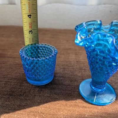 Three blue hobnail pieces