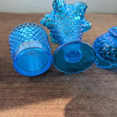 Three blue hobnail pieces