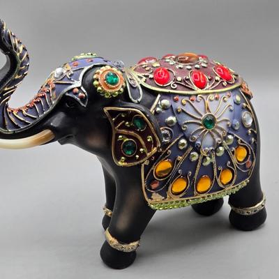 LOT 41: Two White Elephant Ceramic Tea Light Candle Holders, Carved Wooden Elephant, Feng Shui Elephant, and Hamilton Collection Elephant...