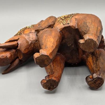 LOT 41: Two White Elephant Ceramic Tea Light Candle Holders, Carved Wooden Elephant, Feng Shui Elephant, and Hamilton Collection Elephant...