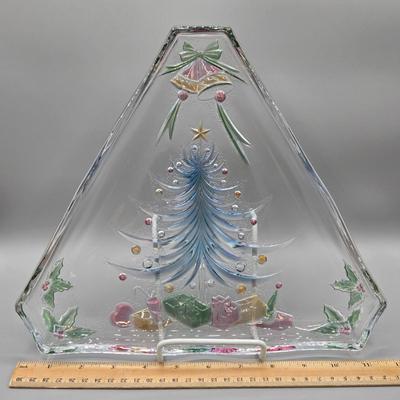 LOT 43: Four Marquis Waterford Crystal Goblets, Vintage Mikasa Festive Bells Frosted Glass Christmas Tree Shaped Tray, MCM Ruby Red...
