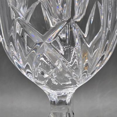 LOT 43: Four Marquis Waterford Crystal Goblets, Vintage Mikasa Festive Bells Frosted Glass Christmas Tree Shaped Tray, MCM Ruby Red...