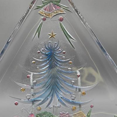 LOT 43: Four Marquis Waterford Crystal Goblets, Vintage Mikasa Festive Bells Frosted Glass Christmas Tree Shaped Tray, MCM Ruby Red...