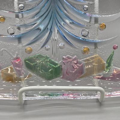 LOT 43: Four Marquis Waterford Crystal Goblets, Vintage Mikasa Festive Bells Frosted Glass Christmas Tree Shaped Tray, MCM Ruby Red...