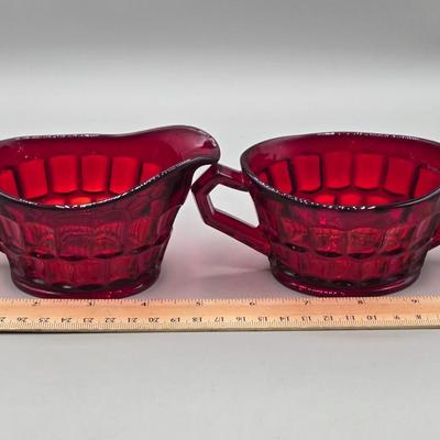 LOT 43: Four Marquis Waterford Crystal Goblets, Vintage Mikasa Festive Bells Frosted Glass Christmas Tree Shaped Tray, MCM Ruby Red...