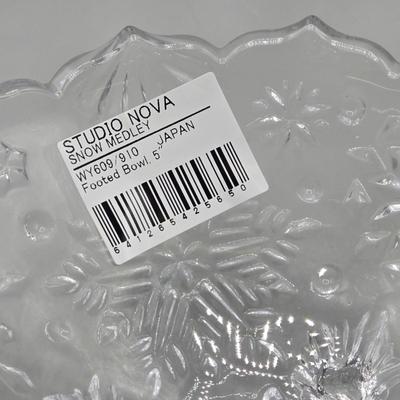 LOT 43: Four Marquis Waterford Crystal Goblets, Vintage Mikasa Festive Bells Frosted Glass Christmas Tree Shaped Tray, MCM Ruby Red...