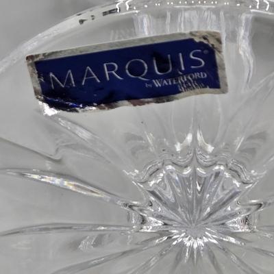 LOT 43: Four Marquis Waterford Crystal Goblets, Vintage Mikasa Festive Bells Frosted Glass Christmas Tree Shaped Tray, MCM Ruby Red...