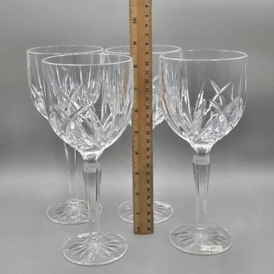 LOT 43: Four Marquis Waterford Crystal Goblets, Vintage Mikasa Festive Bells Frosted Glass Christmas Tree Shaped Tray, MCM Ruby Red...