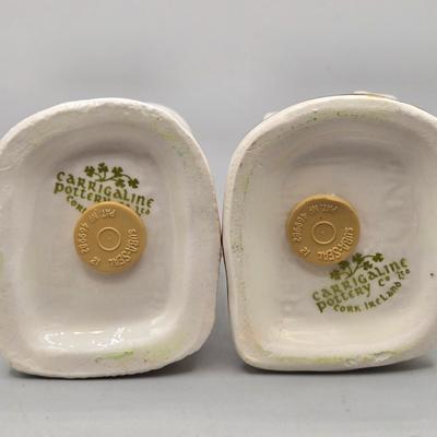 LOT 44: Vintage Carrigaline Pottery Irleand Shamrock Castle Salt & Pepper Shaker Set and Egg Holder, 2 Shamrock Green Clover Cafe...