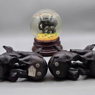 LOT 45: Vintage Iron Wood Elephant, San Francisco Music Box, Vintage Wood and Brass Elephant Coin Bank, and More