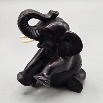 LOT 45: Vintage Iron Wood Elephant, San Francisco Music Box, Vintage Wood and Brass Elephant Coin Bank, and More