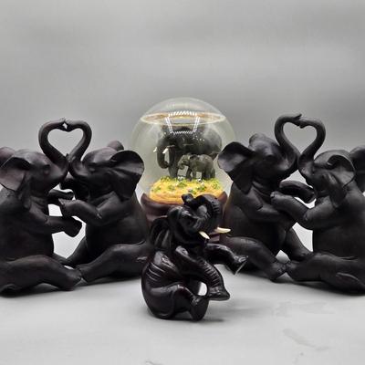 LOT 45: Vintage Iron Wood Elephant, San Francisco Music Box, Vintage Wood and Brass Elephant Coin Bank, and More