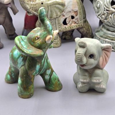 LOT 46: Ceramic Elephant Incense Holder, Vintage Colorful Elephant Figurine, 2 Ceramic Planters with Faux Succulents, and More
