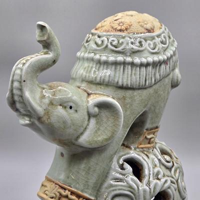 LOT 46: Ceramic Elephant Incense Holder, Vintage Colorful Elephant Figurine, 2 Ceramic Planters with Faux Succulents, and More