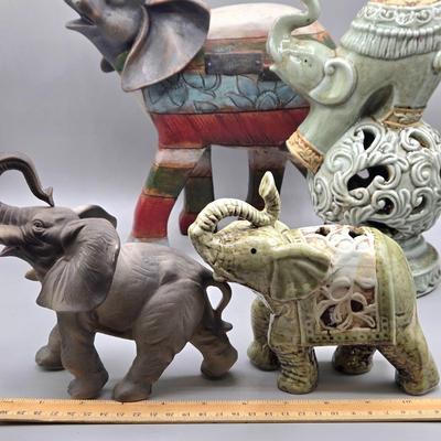 LOT 46: Ceramic Elephant Incense Holder, Vintage Colorful Elephant Figurine, 2 Ceramic Planters with Faux Succulents, and More