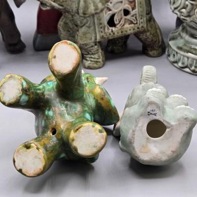 LOT 46: Ceramic Elephant Incense Holder, Vintage Colorful Elephant Figurine, 2 Ceramic Planters with Faux Succulents, and More
