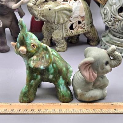 LOT 46: Ceramic Elephant Incense Holder, Vintage Colorful Elephant Figurine, 2 Ceramic Planters with Faux Succulents, and More
