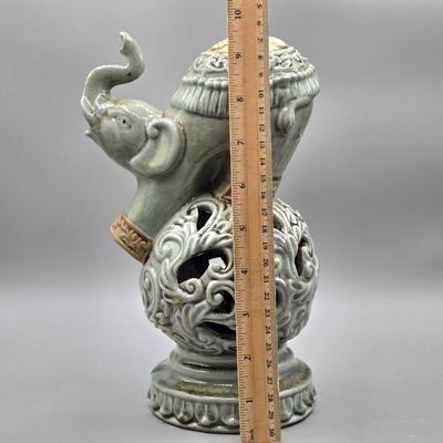 LOT 46: Ceramic Elephant Incense Holder, Vintage Colorful Elephant Figurine, 2 Ceramic Planters with Faux Succulents, and More