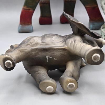 LOT 46: Ceramic Elephant Incense Holder, Vintage Colorful Elephant Figurine, 2 Ceramic Planters with Faux Succulents, and More