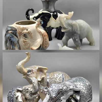 LOT 47: The Hamilton Collection Blake Jensen Good Luck Stacked Elephants Figurine with Swarovski Crystals and Other Elephant Figurines