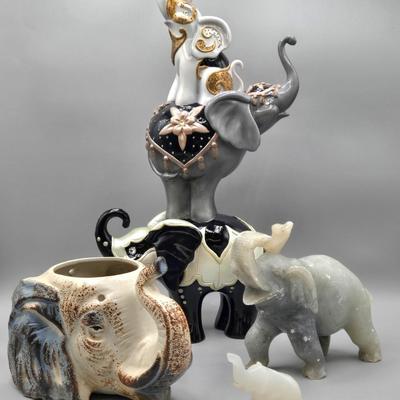 LOT 47: The Hamilton Collection Blake Jensen Good Luck Stacked Elephants Figurine with Swarovski Crystals and Other Elephant Figurines