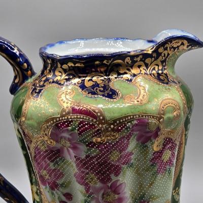 LOT 49: Vintage Porcelain Pitcher, Pair of Shannon Crystal Lotus Flower Candle Holders, and Waterford Crystal Perfume Bottle with...