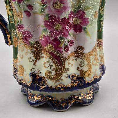 LOT 49: Vintage Porcelain Pitcher, Pair of Shannon Crystal Lotus Flower Candle Holders, and Waterford Crystal Perfume Bottle with...