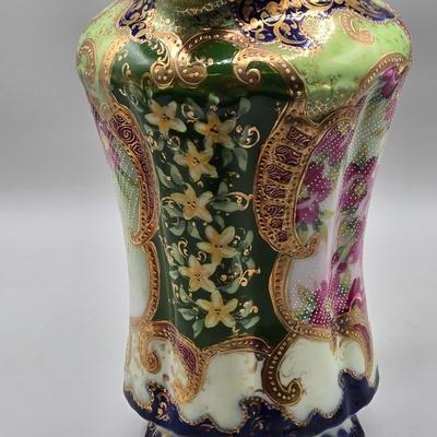 LOT 49: Vintage Porcelain Pitcher, Pair of Shannon Crystal Lotus Flower Candle Holders, and Waterford Crystal Perfume Bottle with...