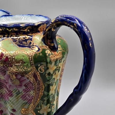 LOT 49: Vintage Porcelain Pitcher, Pair of Shannon Crystal Lotus Flower Candle Holders, and Waterford Crystal Perfume Bottle with...