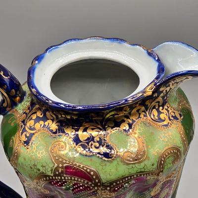 LOT 49: Vintage Porcelain Pitcher, Pair of Shannon Crystal Lotus Flower Candle Holders, and Waterford Crystal Perfume Bottle with...