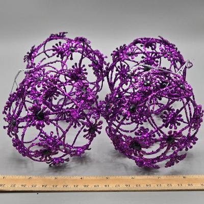 LOT 52: New Ornaments- Purple Cupcake Trains, Wire Balls, High Heel Shoe, Spirals with Bell, and More