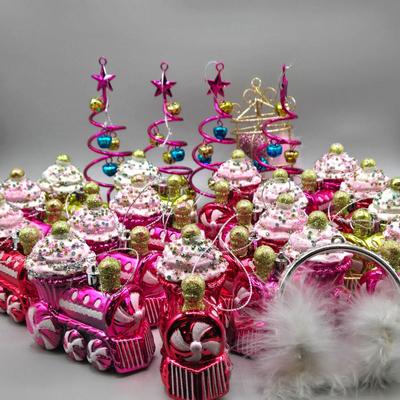 LOT 53: Pretty Pink- Various New Colored Cupcake Train, Spiral Trees, Ornaments and More
