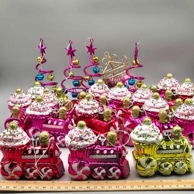 LOT 53: Pretty Pink- Various New Colored Cupcake Train, Spiral Trees, Ornaments and More