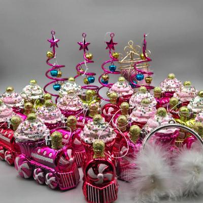 LOT 53: Pretty Pink- Various New Colored Cupcake Train, Spiral Trees, Ornaments and More