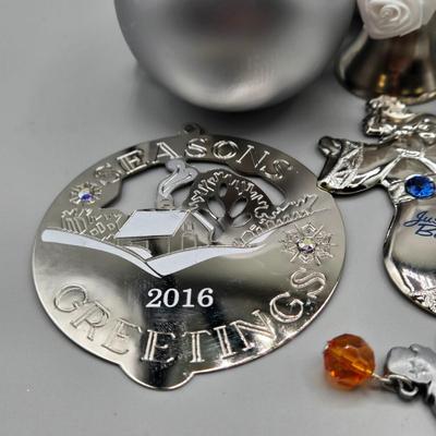 LOT 56: Various Ornaments Including Wooden Santa, Resin Owl, Silver-tone Angels, Dachshund, and More